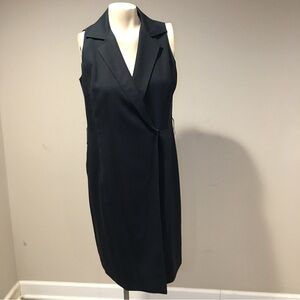 Lafayette 148 Petite Sleeveless Wrap Dress Navy Blue Preowned